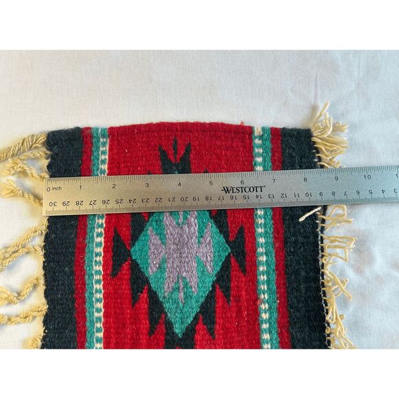 Miniature Native American Design Mat/Rug Blue/Red With Fringe, Doll Decorative - Picture 3 of 6